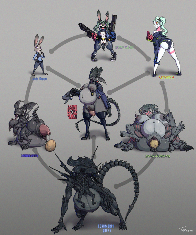 judy hopps,rebecca (edgerunners),xenomorph,xenomorph queen