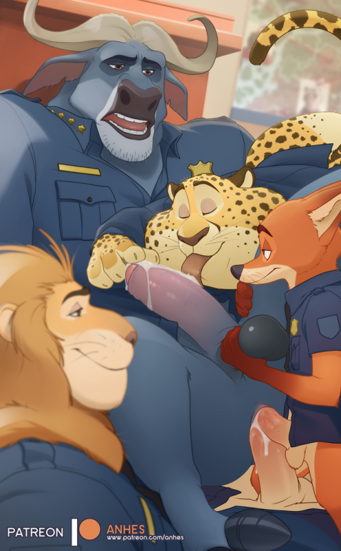 benjamin clawhauser,chief bogo,leodore lionheart,nick wilde