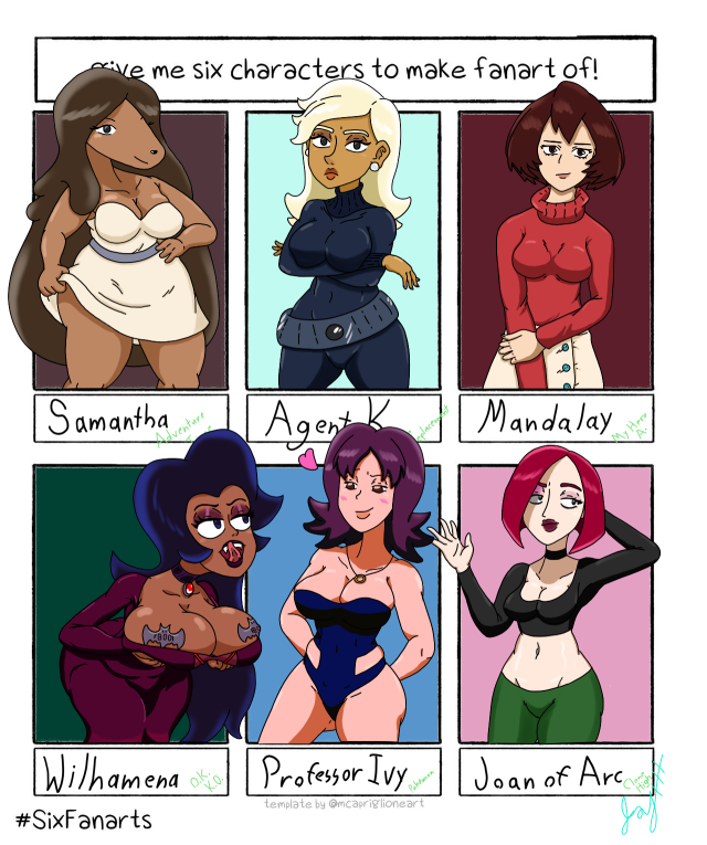 agent k,joan of arc (clone high),mandalay,philena ivy,pokemon professor,samantha (adventure time),shino sousaki,wilhamena